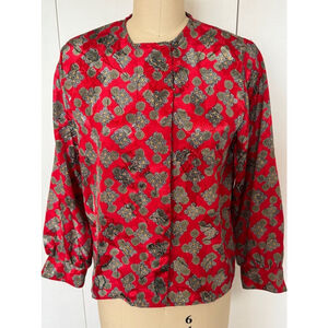 Women'vintage Laura & Jayne Petite Collection Blouse Size 6 Red Patterned